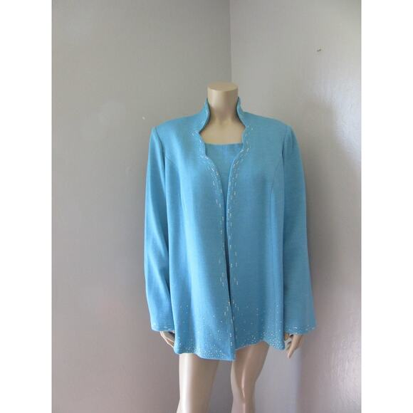 LIORAH Aqua Scallop Open Beaded Jacket and Matching Sleeveless Top Knit 20W